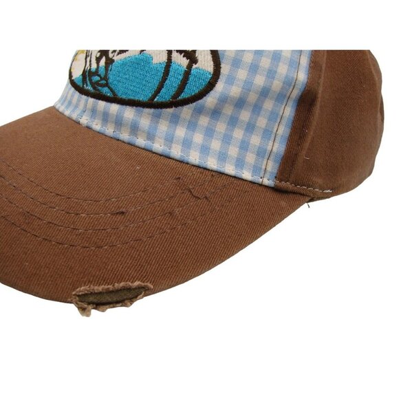 Surfer Logo Blue Checker Brown Hat Beach Island Ocean Surf Sun Distressed OSFM - Picture 4 of 12